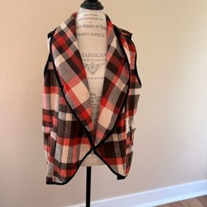 Yacun Women's Brown/Orange Plaid Vest Size XL NWT